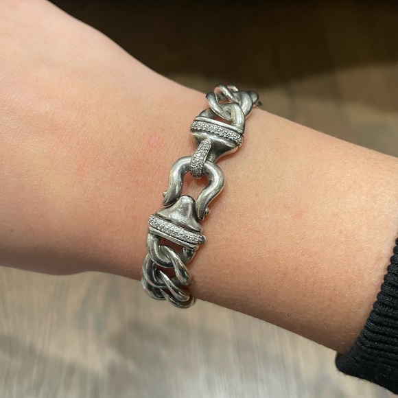 David Yurman Silver Curb Chain Bracelet With Diamonds - Picture 2 of 4